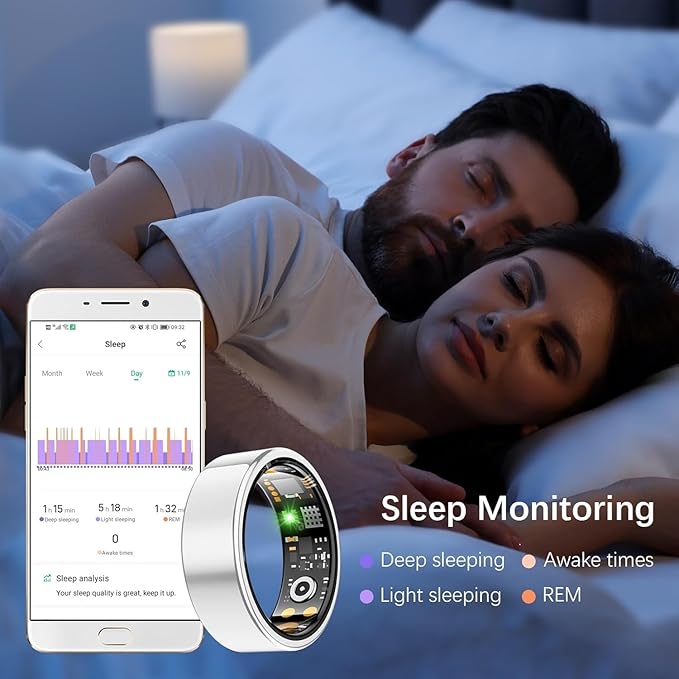 Health Tracker Ring, Smart Health Ring for Women Men with Heart Rate, Blood Oxygen, Sleep Monitor, Steps,Calories, No Subscription Fee, IP68 Waterproof Smart Ring for iPhone & Android (Silver, 6#)