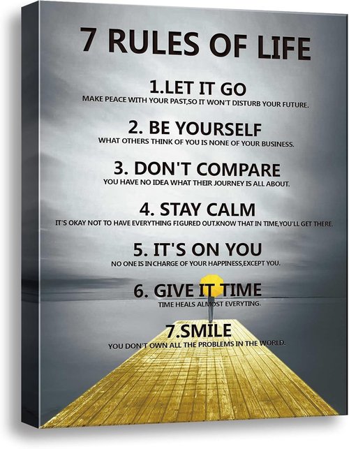 7 Rules of Life Canvas Wall Art - Motivational Inspirational Decor for Classroom & Home | A-253