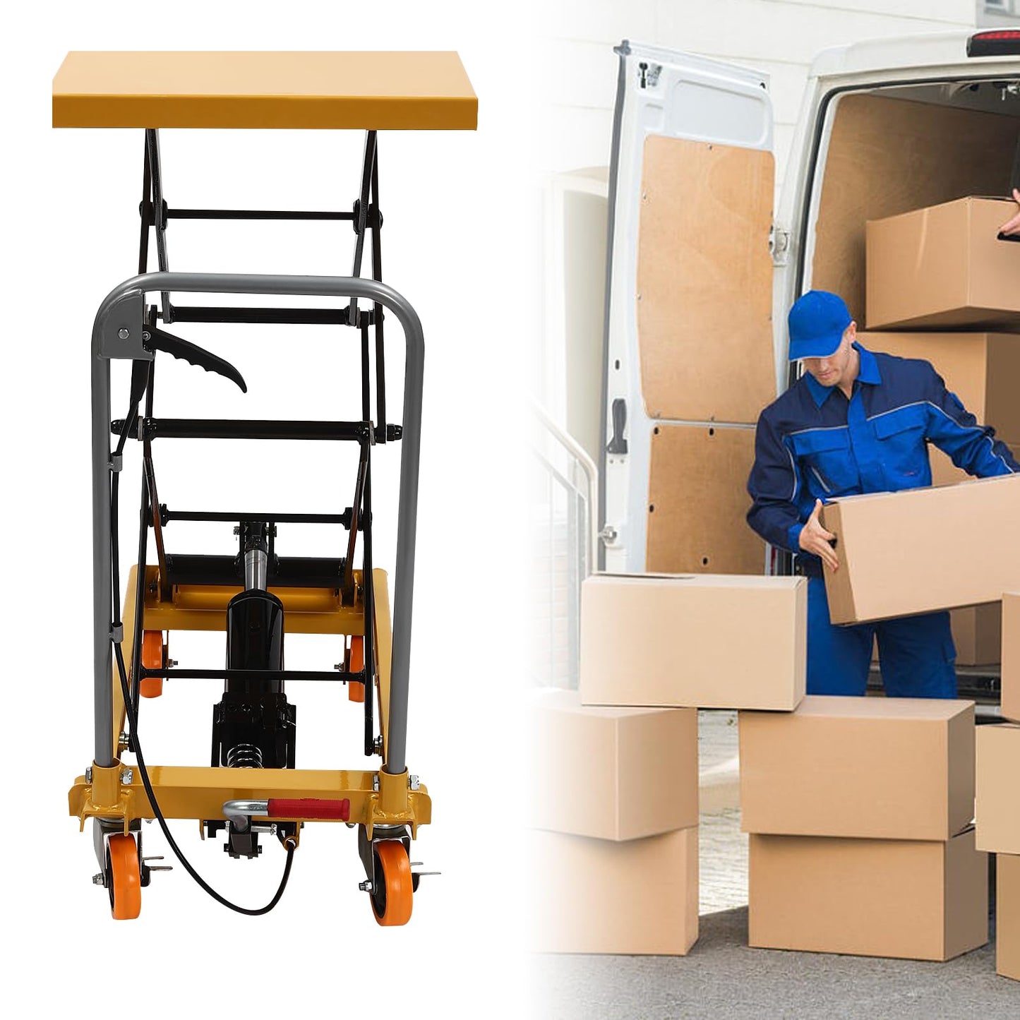 Hydraulic Lift Table,Manual Scissor Lift Table Hydraulic Lift w/Locking Wheels and 4 Wheels,51’’Lifting Height Double Scissor Platform Truck for Material Handling and Transportation (330LBs Capacity)