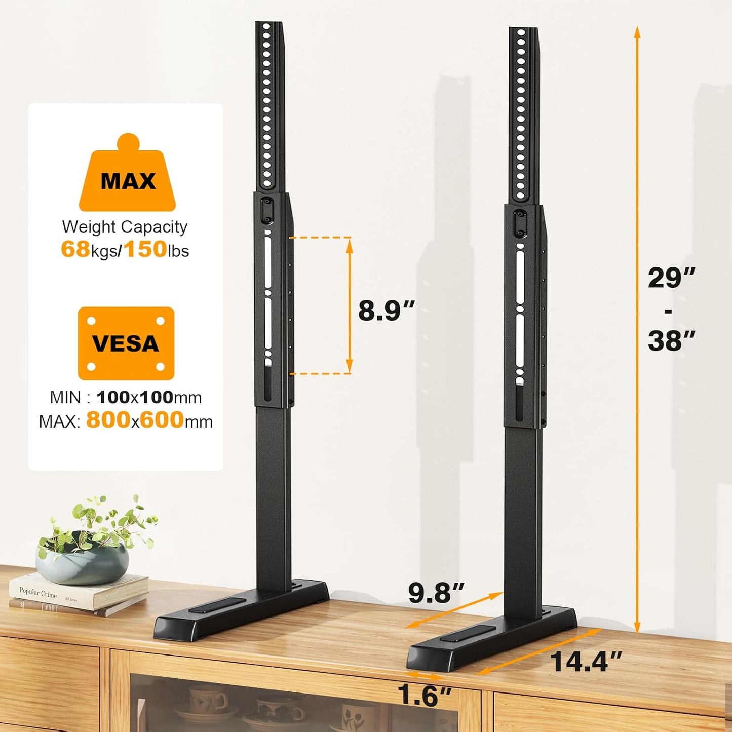 37 86 Inch 150lbs, 800x600mm, Universal TV Legs, Table Top TV Stand Base with Height Adjustable for Most to TVs