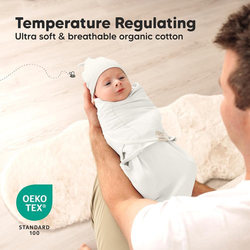 KeaBabies Organic Soft Baby Swaddles - 3-Pack Newborn Sleep Sacks with Hats | Breathable 0-6 Months