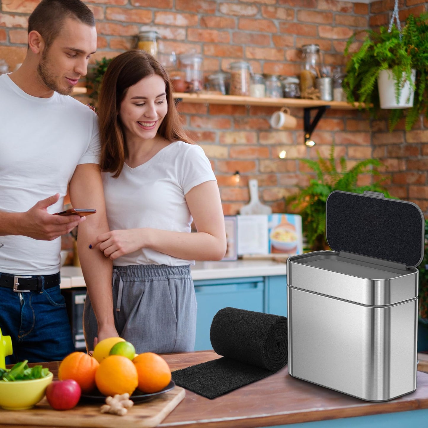 Reallnaive Square Compost Bin Charcoal Filters 78.7 x 5.5 Inch, Activated Carbon Filter Sheet Thickening Trimmable for Compost Bucket Compost Pail Countertop Recycle Bin