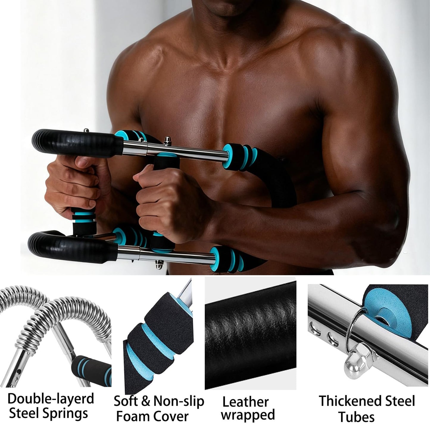 UPGRADED Unisex Adjustable Twister Arm Trainer (60-110lbs), 3-Level Foldable Chest Workout Exerciser for Upper Body Strength Training, Portable Spring Workout Bar Fitness Equipment