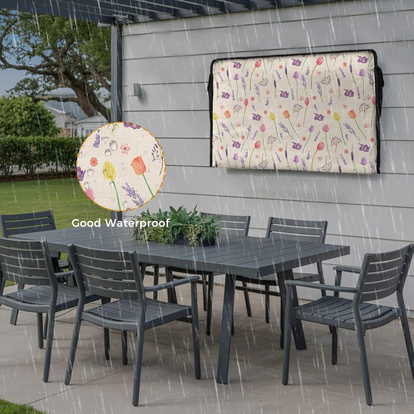 EZON-CH 40-43 inch Outdoor TV Cover Vase Tulip Lavender Florals Plants Weatherproof TV Screen Protector Outdoor TV