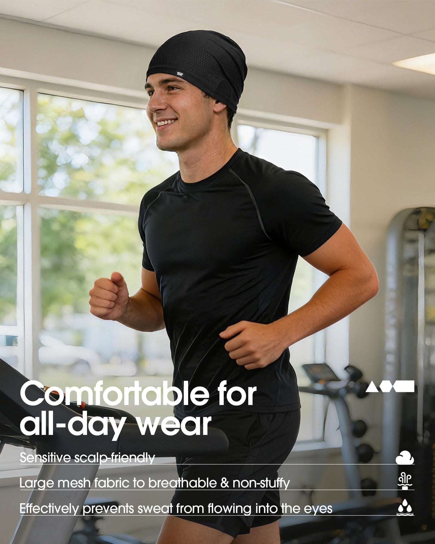 THINDUST 2Pcs Summer Mesh Breathable Skull Beanie - Soft Stretchy Slouchy Beanie Hat Men Women for Running Cycling Gym