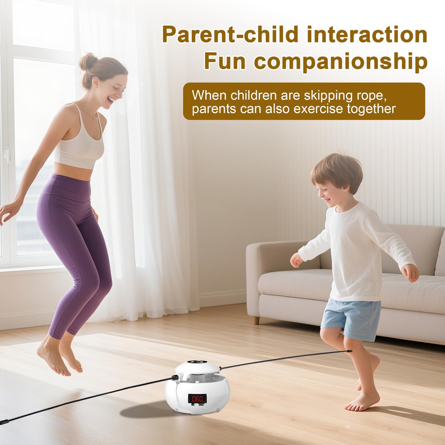 lfcforldx Hands-Free Smart Jump Rope Machine, Automatic Floor Jump Rope for Kids & Adults, 10 Speed Levels, LCD Counter, Remote Control, Rechargeable Indoor Cardio Fitness Trainer for Family & Home