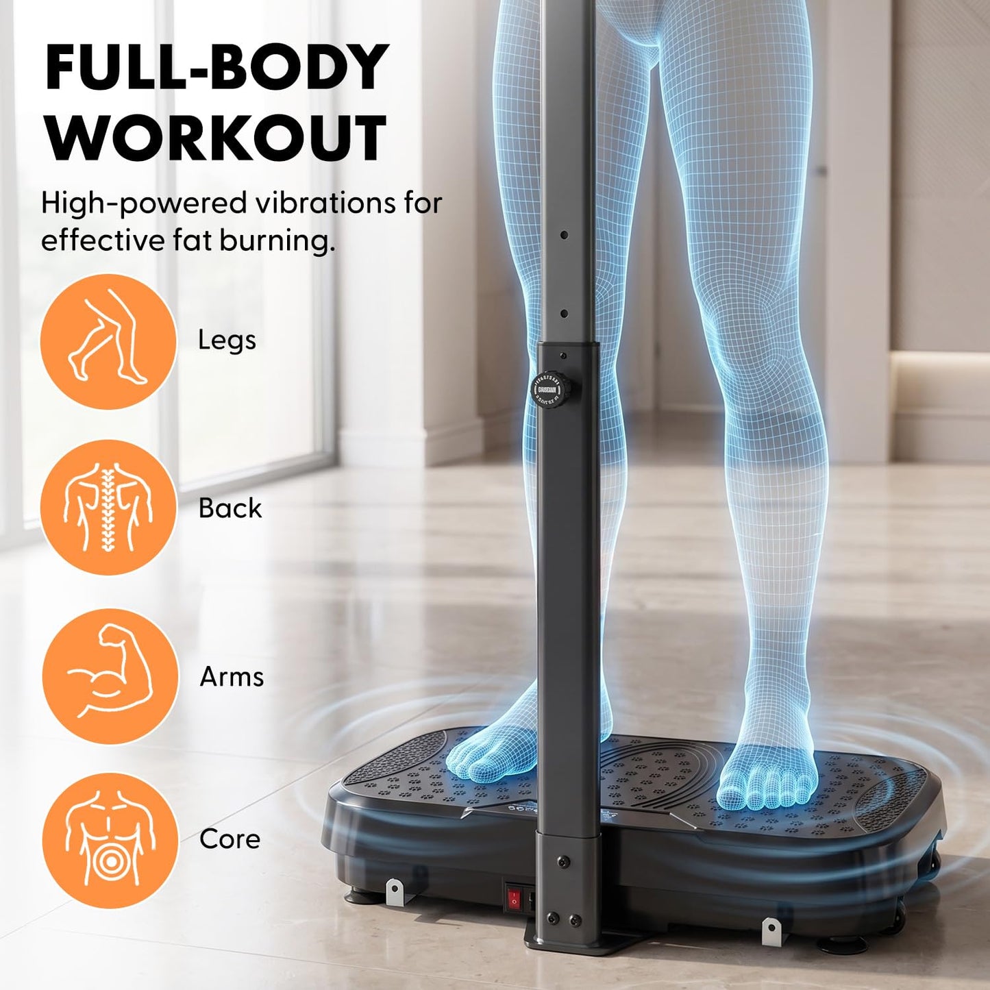 Hurtle Vibration Plate Exercise Machine with Handlebar, Vibration Plate with Handles for Low-Impact Home Fitness, 1-99 Speed Levels, 10 Preset Programs, Remote Control, Quiet Workout Platform, Black