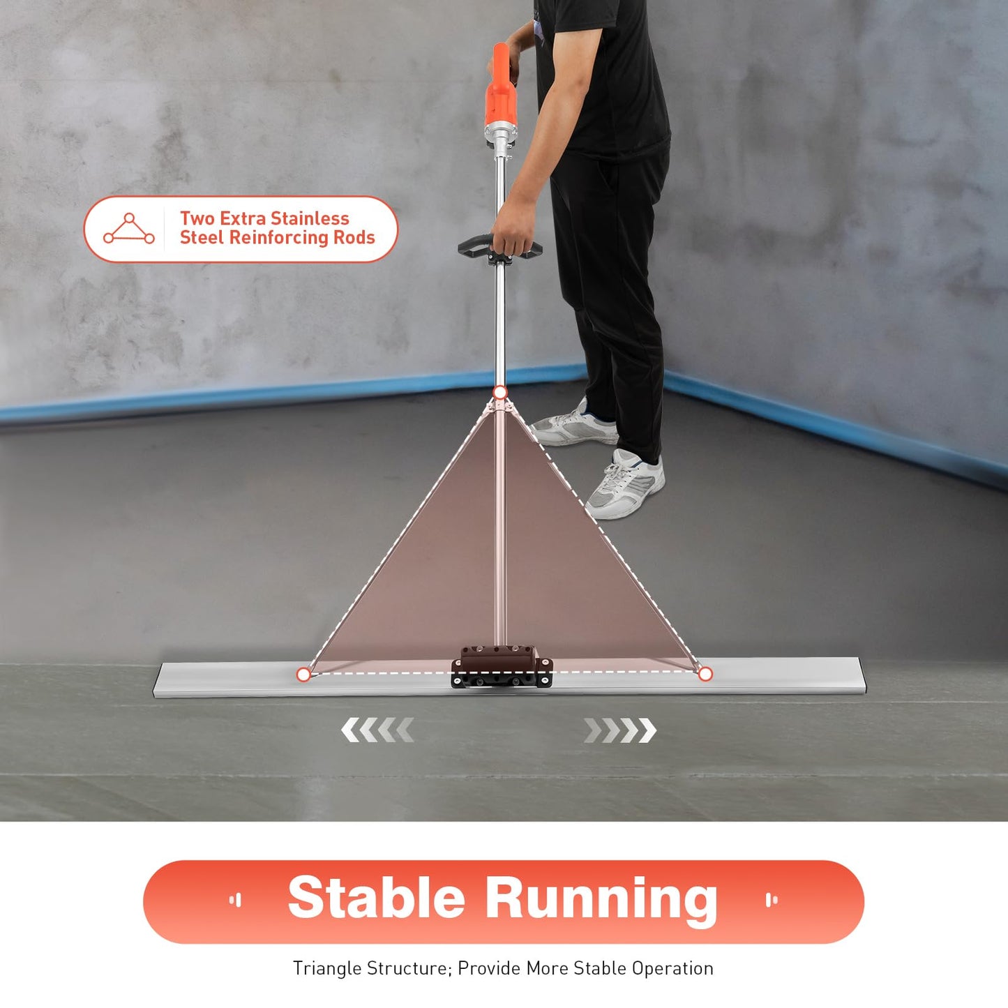 110V 48W Electric Concrete Float, Concrete Vibratory Screed Vibrating Bull Float Concrete Screed Board with 4.94 FT Stainless Steel Screed Board for Vibration-Leveling Concrete Surfaces