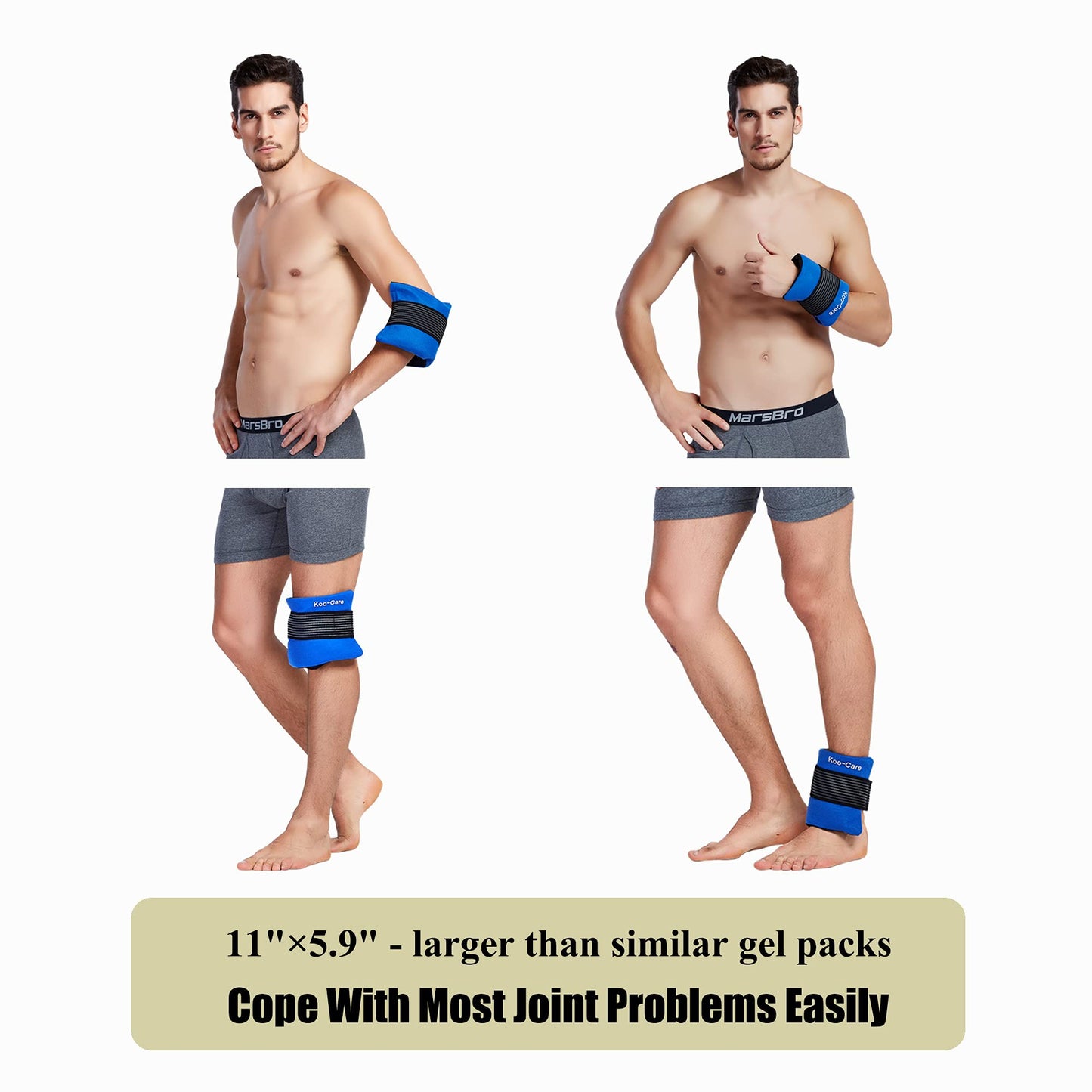 Koo-Care Flexible Gel Ice Pack & Wrap with Elastic Strap for Hot Cold Therapy - Great for Sprains, Muscle Pain, Bruises, Injuries, Etc. (Neck, Arm, Elbow, Waist, Knee, Ankle)(Medium)