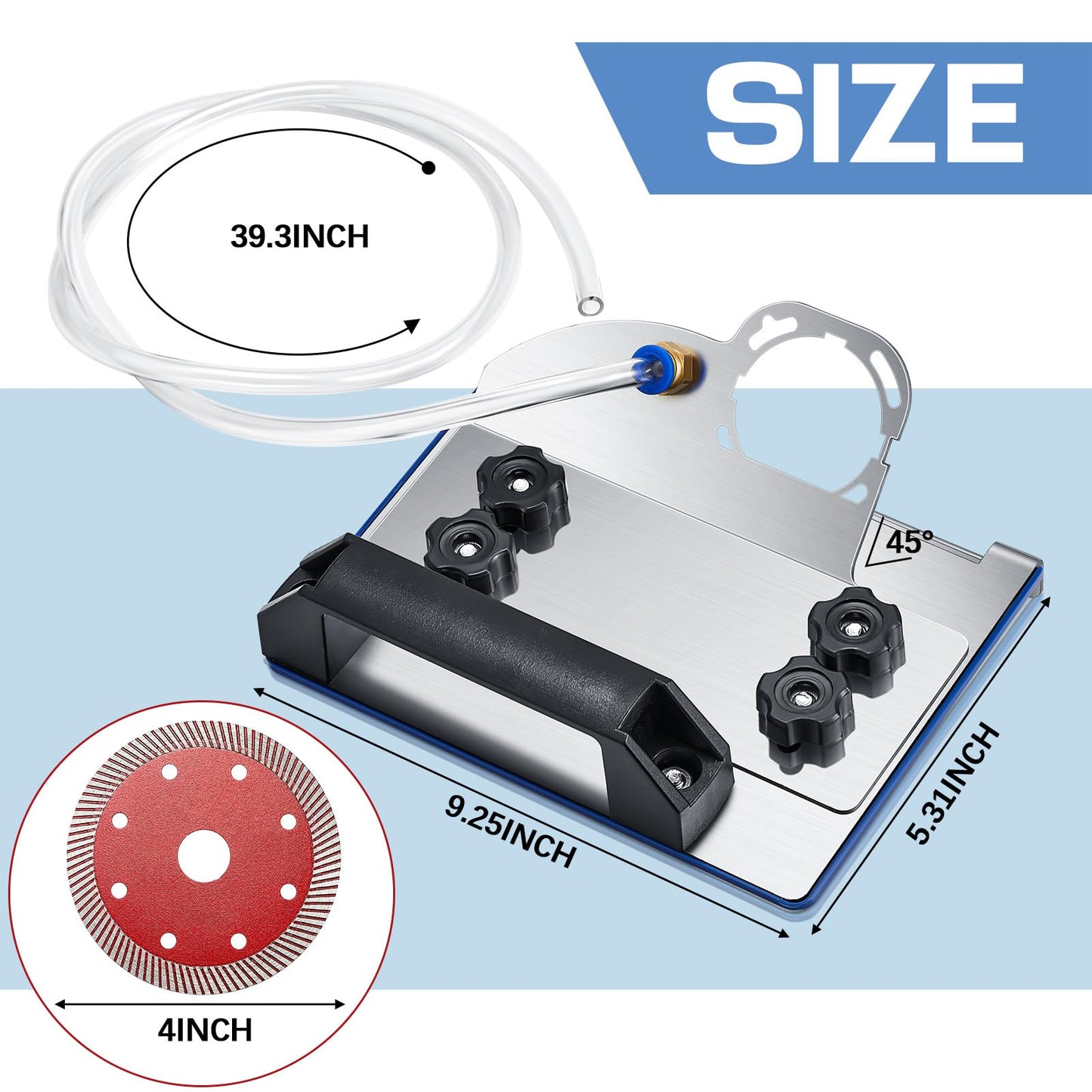 Hicarer 3 Blades Angle Grinder Stand for Tile 45° Chamfer Cutting Tile Chamfering Tool with 3 Saw Blades a Hose Angle Bracket Type 100 Grinder Holder for Ceramic Stone Cutting