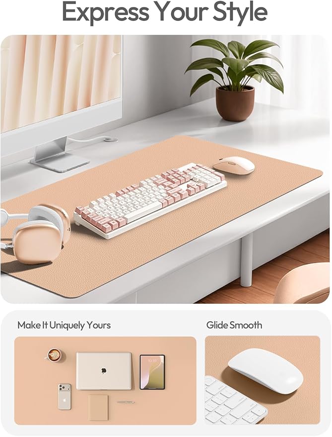 YSAGi Leather Desk Protector, Office Mat, Large Mouse Mat, Non-Slip PU Leather Blotter, Laptop Desk, Waterproof Writing Pad for Office and Home (Latte, 35.4" x 17")
