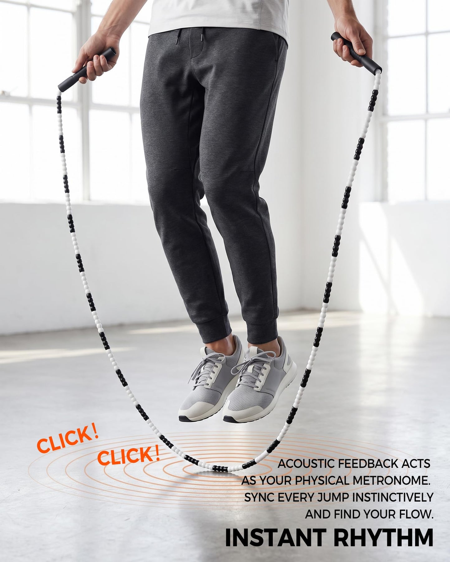 YUEDONG Soft Beaded Jump Rope - World Champion Luke Boon Recommended, Adjustable Tangle-Free, Pain-Free TPU Beads & Anti-Slip Long Handles, Fitness Workout for Adults Kids with Carry Bag(BLACK)