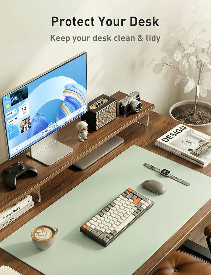 Aothia Faux Leather Desk Mat - Non-Slip PU Leather Desk Blotter, Waterproof Writing Surface, Large Desk Pad for Office & Home (Aqua, 55" x 17")