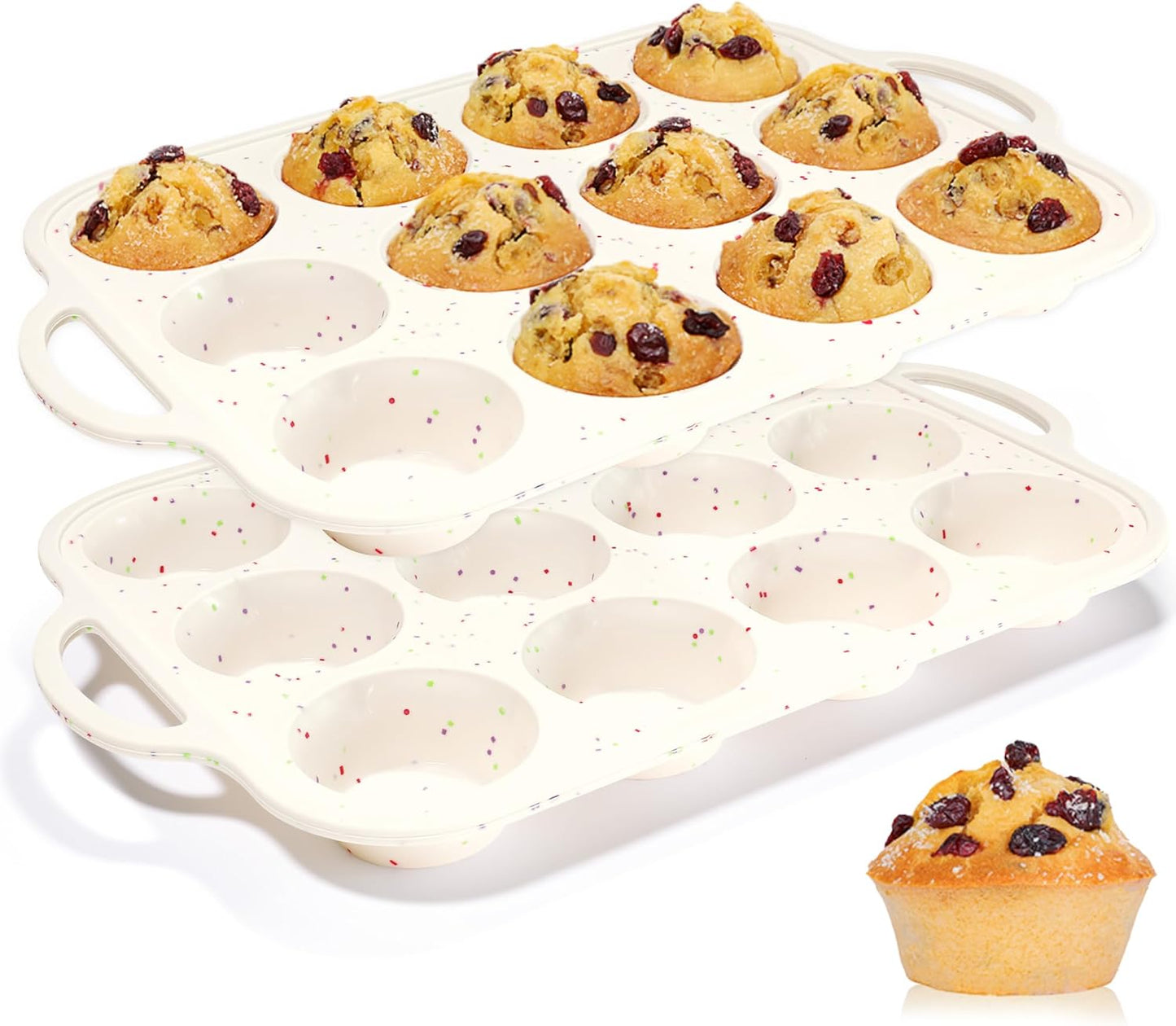 Skiennix Silicone Muffin Pans - Nonstick 12-Cup Molds with Metal Reinforced Frame | 2.8 Inch, BPA Free, Dishwasher Safe