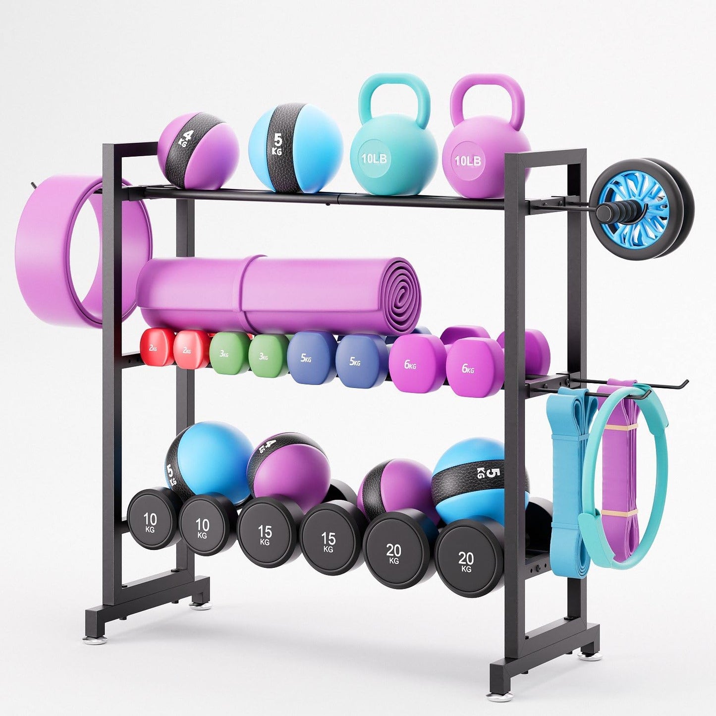Adjustable 3-Tier Dumbbell Rack – Heavy-Duty Metal Weight Storage Stand for Dumbbells, Kettlebells, and More – Space-Efficient Home Gym Organizer – 396 lb Capacity (Dumbbells Not Included)