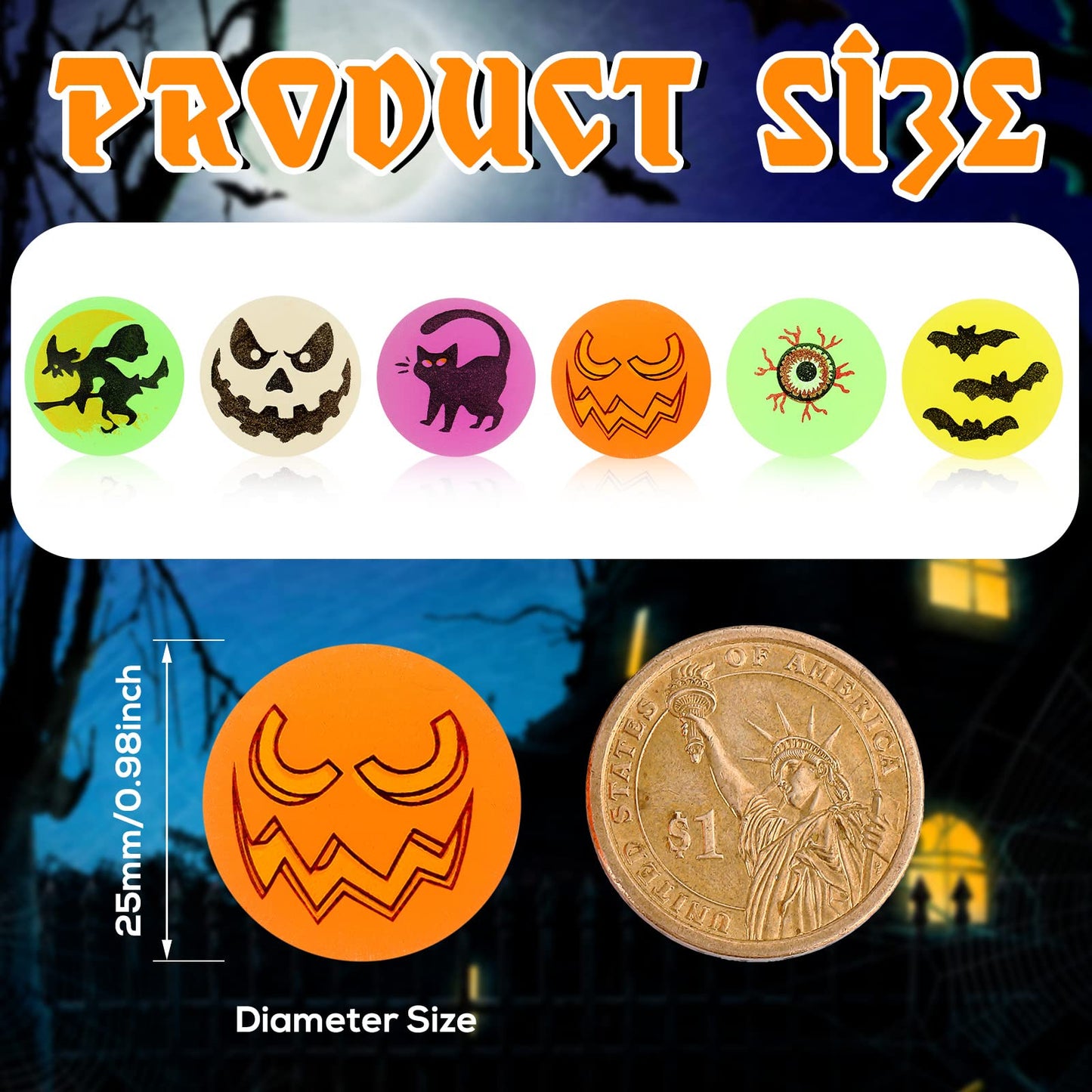 Deekin 500 Pcs Halloween Bouncing Ball, Glow in the Dark Bouncy Party Favors Supplies, Small Bouncy Balls, Rubber Halloween Balls for Boys and Girls Birthday Party Gifts Game Prizes, 0.98 Inch