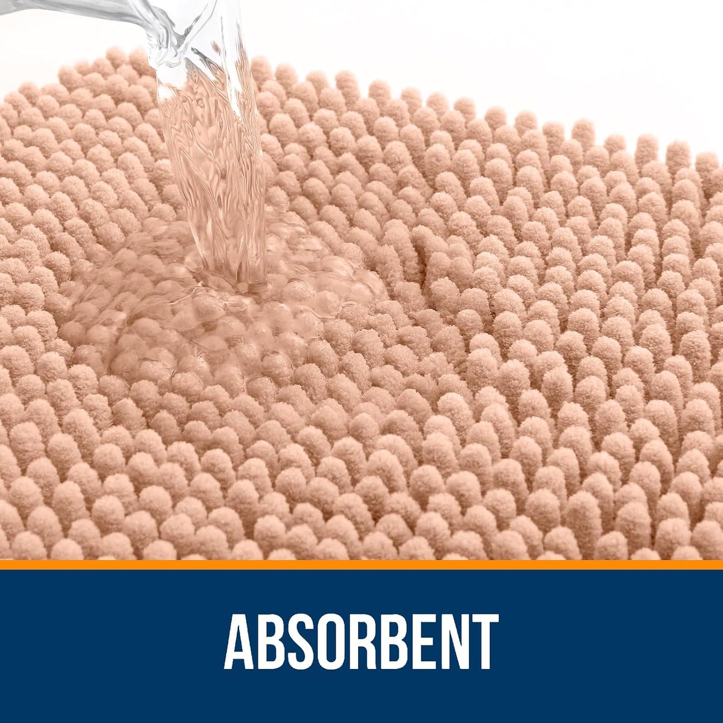 OLANLY Large Bathroom Rugs - Extra Soft Chenille Bath Mats | Quick-Dry, Machine Washable, 44x32, Peach