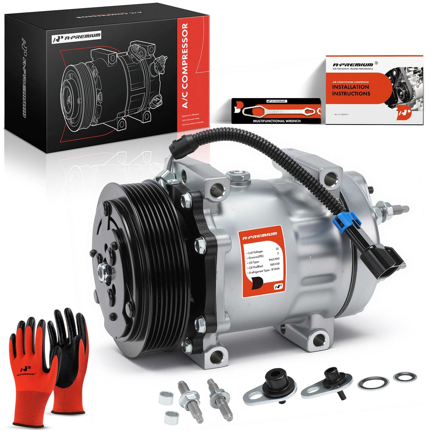 A-Premium Air Conditioner AC Compressor with Clutch Compatible with Kenworth T660 2011-2012, T680 2013-2015/2017-2018, T880 2017-2018 & Peterbilt 365/367 2011-2016, 389 2016, 567 2015-2016, 579, 587