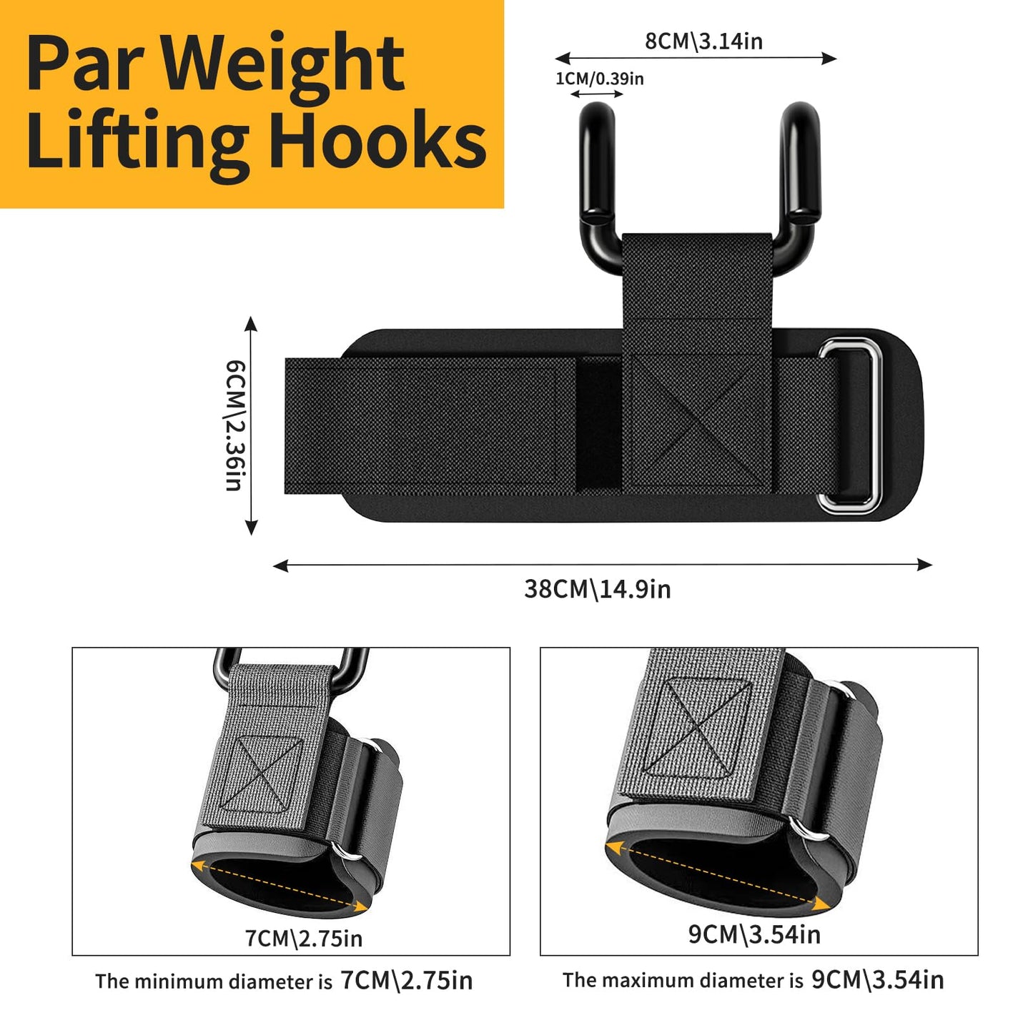 GPANDAG Weight Lifting Hooks for Men and Women(Pair), 330 LB Heavy Duty Gym Lifting Wrist Strap Hook for Deadlifts, Pull-Ups, Strength Training, 0.4inch Grip Weightlifting Hooks for Teen