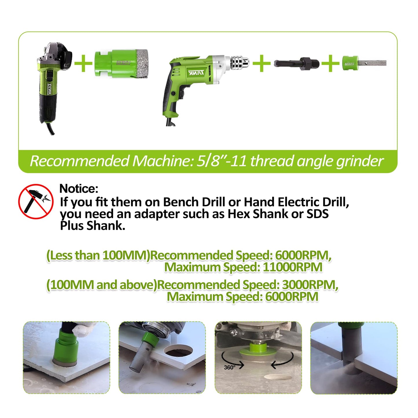 FACHLICH Diamond Core Drill Bits Set - Tile Hole Saw Kit 6/8/10/25/35/50/75/127MM+20F with 2" Diamond Beveling Chamfer Bits for Porcelain Ceramic Tile Granite Marble(11PCS)