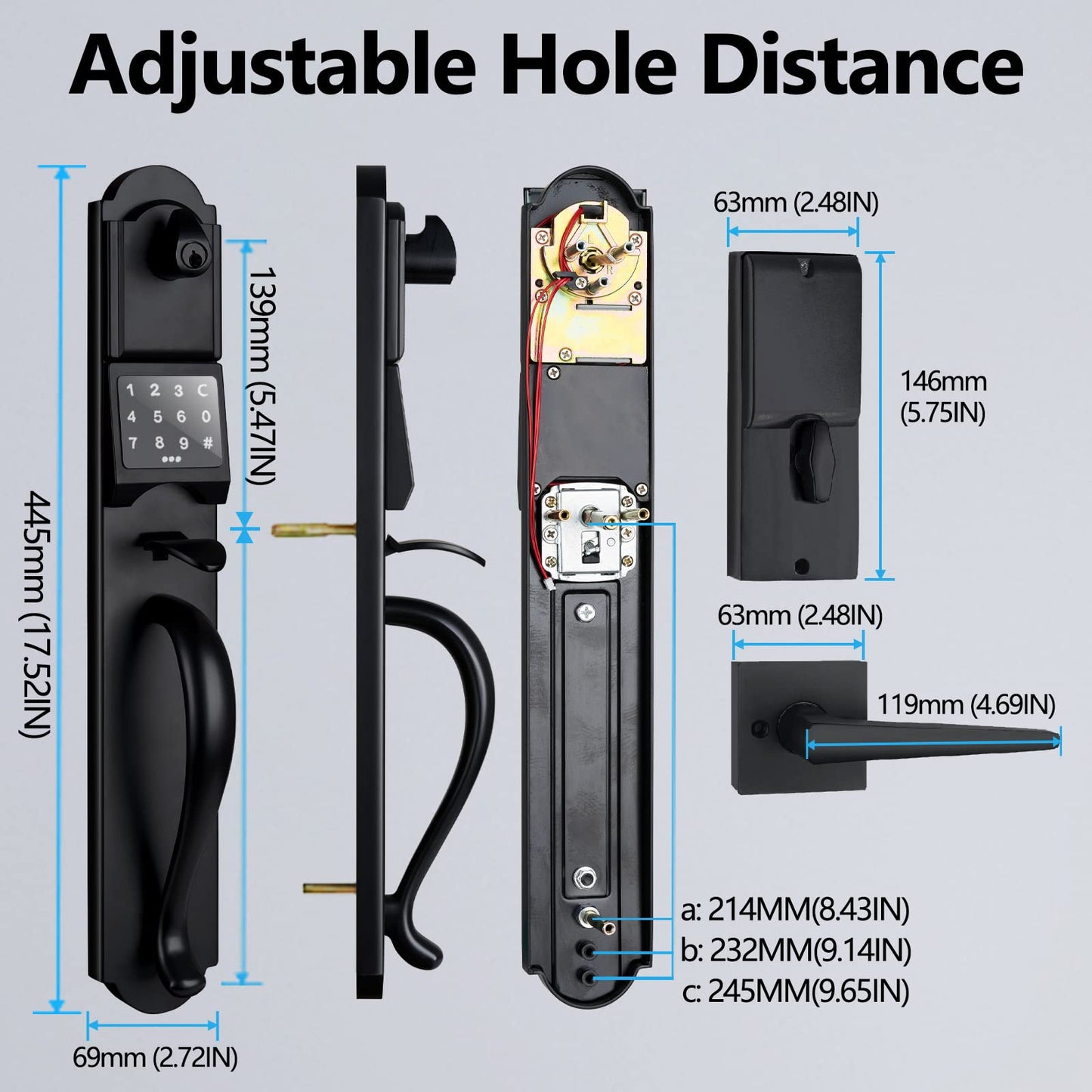 HISAFE Keyless Entry Door Lock Set, Heavy Duty Smart Double Door Handleset with Touchscreen Keypad, Electronic Keyed &Dummy Exterior Door Lock Set, Left Handed, 17.52'' Length