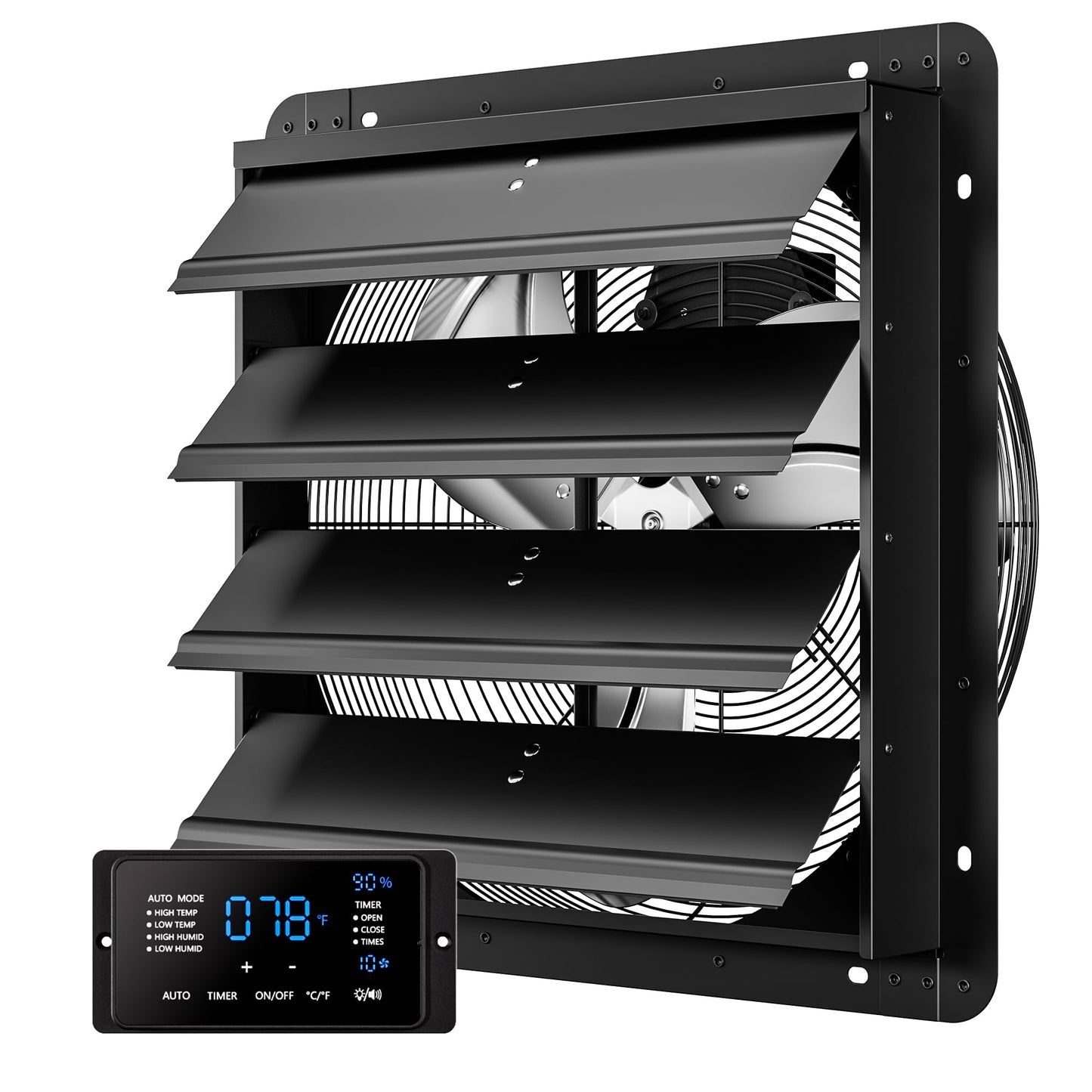 CAMMOO 18 Inch EC Motor Shutter Exhaust Fan, 6 Inch Large Touchscreen Controller for Temp Humidity and Speed Control, 10-Speed Wall Mount Fan for Attic, Greenhouse, Garage, Chicken Coop Ventilation