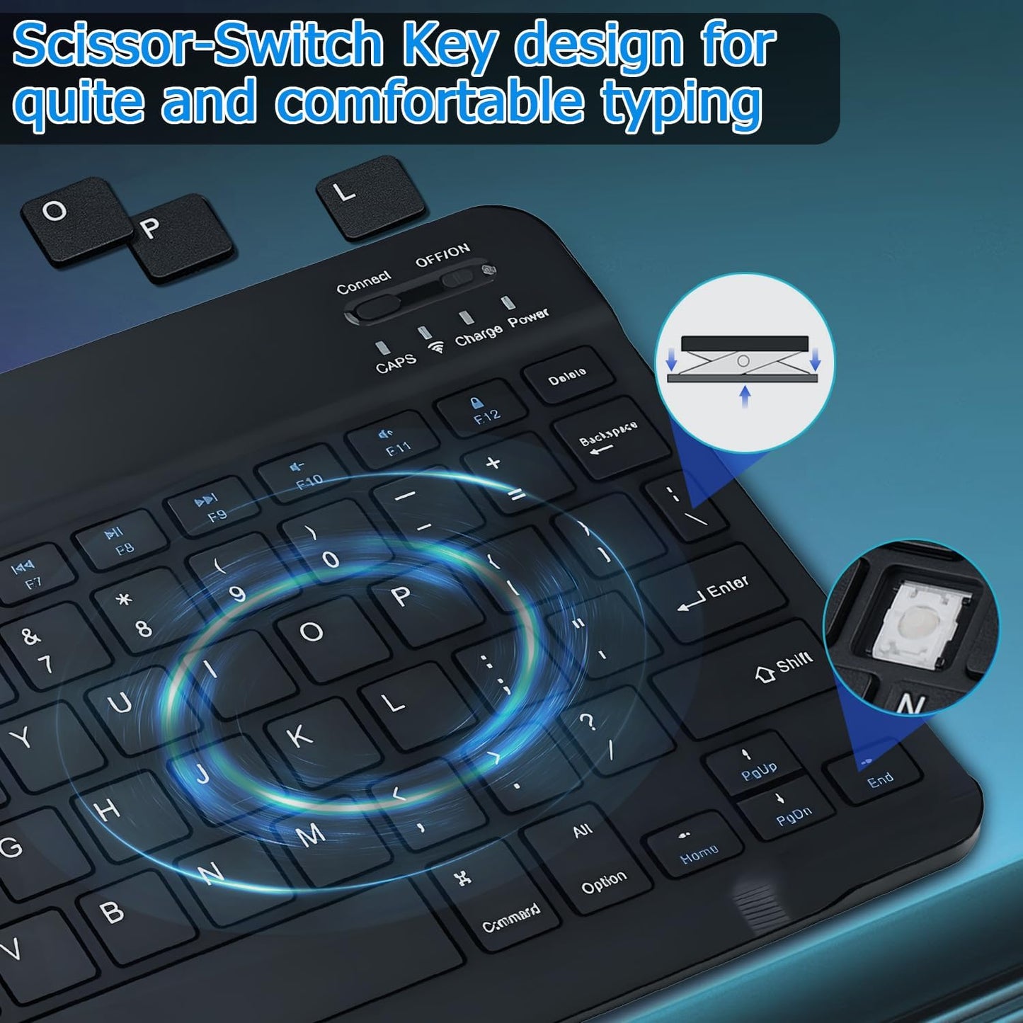 KUNSI Bluetooth Keyboard for iPad, Rechargeable Slim Portable Wireless Keyboard for iPad Tablets, Compatible for All