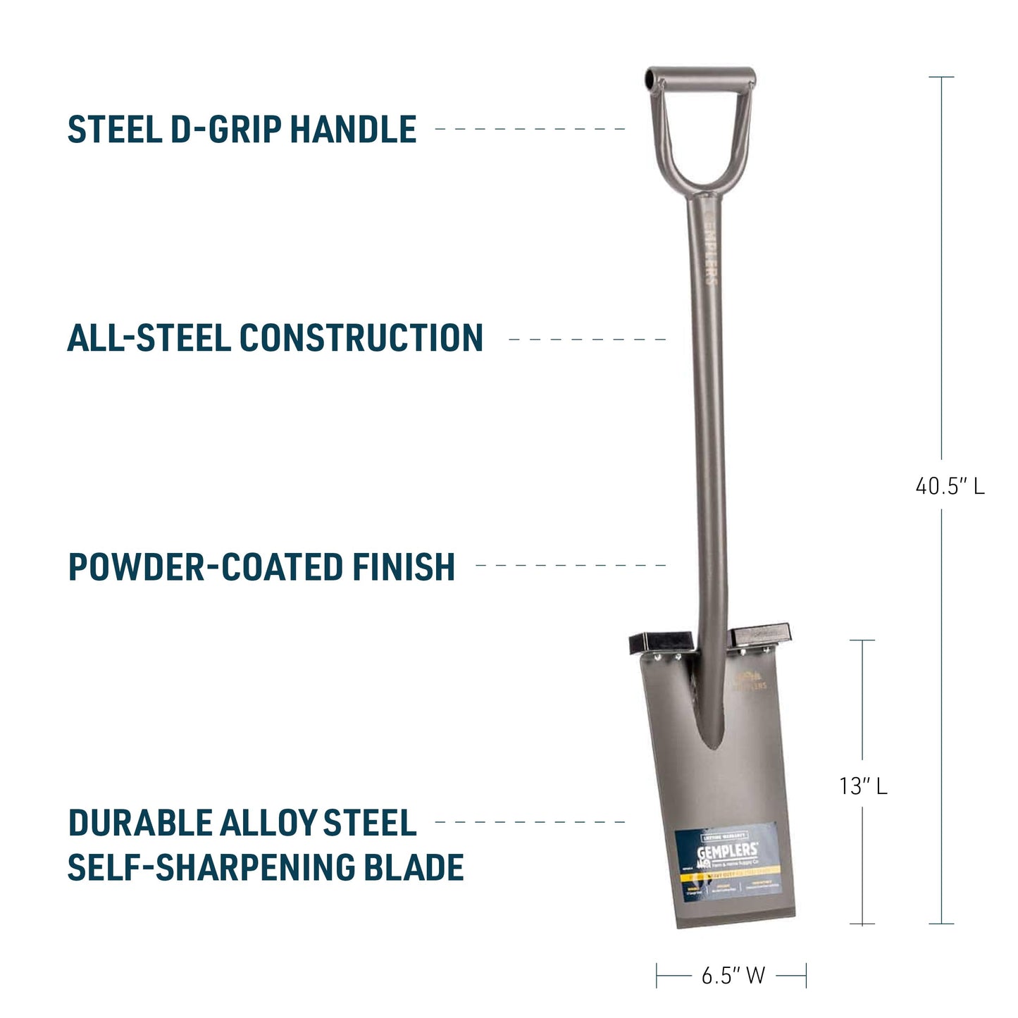 Gemplers All Steel Spade, Self-Sharpening Blade, Two Removable Footpads, 40.5" L