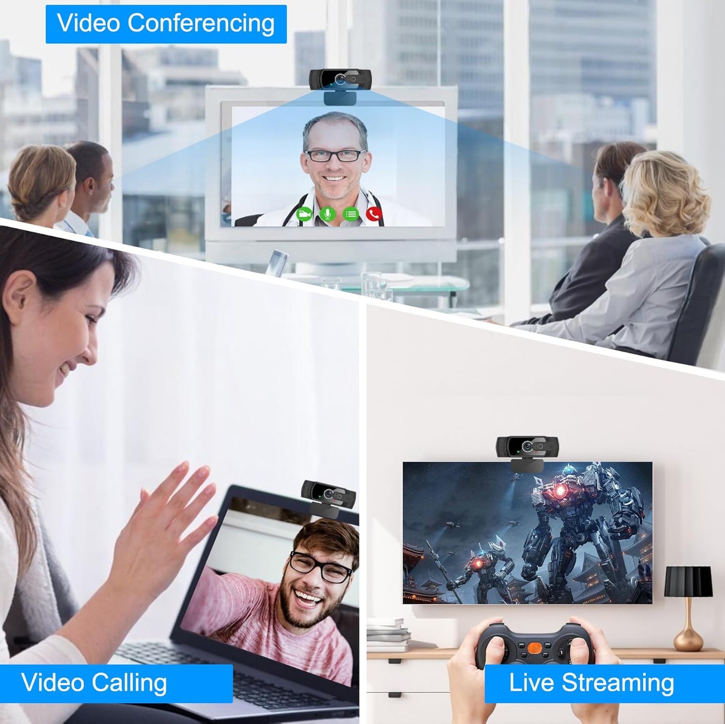 skybess 1080P 110 HD Webcam, Live Stream Web Camera with Microphone and Privacy Cover - View USB Webcam for PC Zoom