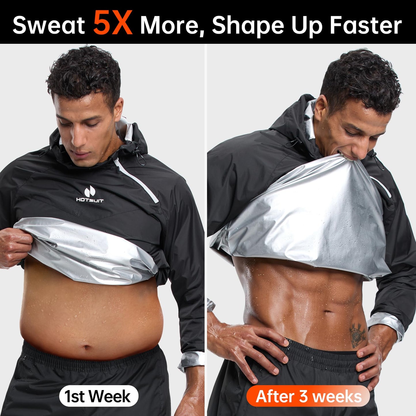 HOTSUIT Sweat Suits Sauna Suit Men Weight Loss Gym Exercise Workout Jacket, Black, XXL