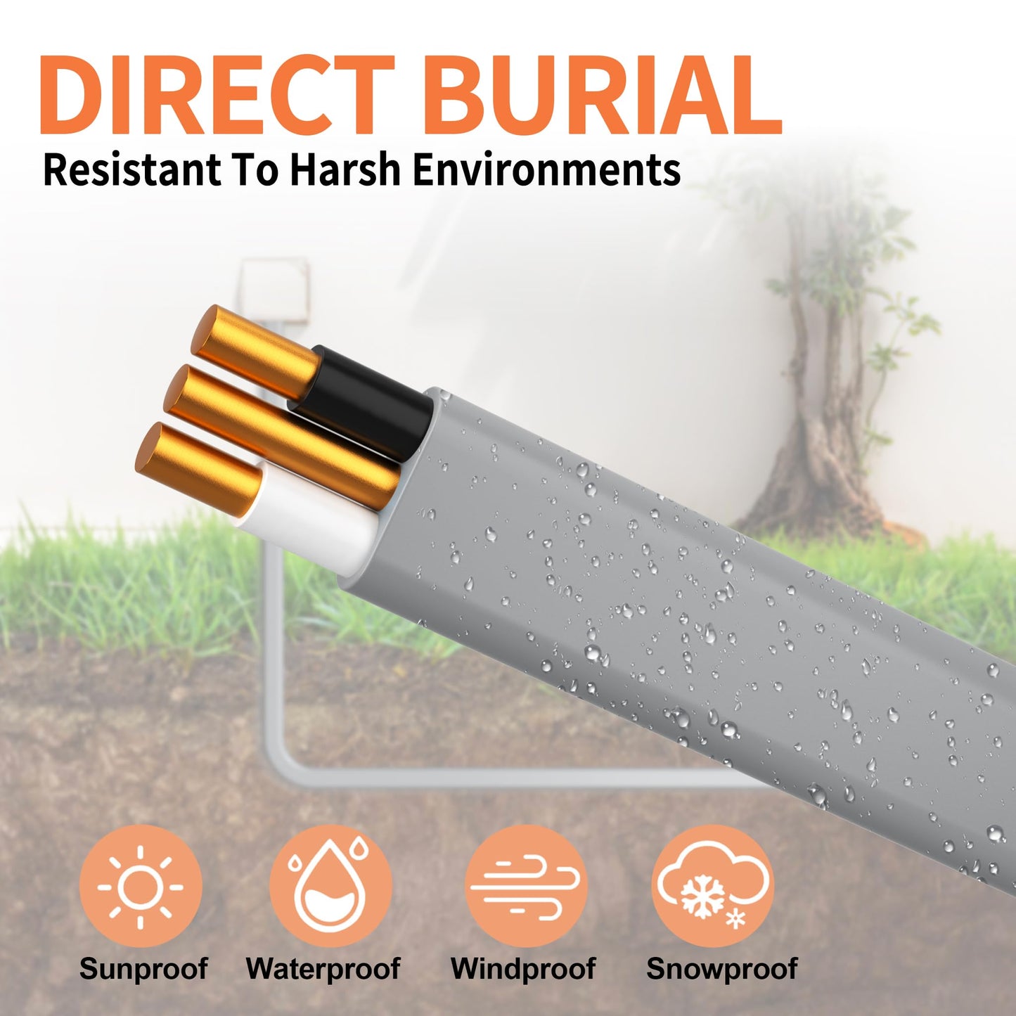 14/2 UF-B Wire 50FT Pure Copper Direct Burial Cable, Sunlight & Moisture Resistant, Ideal for Outdoor Lighting & Pump Installations & Residential Indoor Electrical Projects