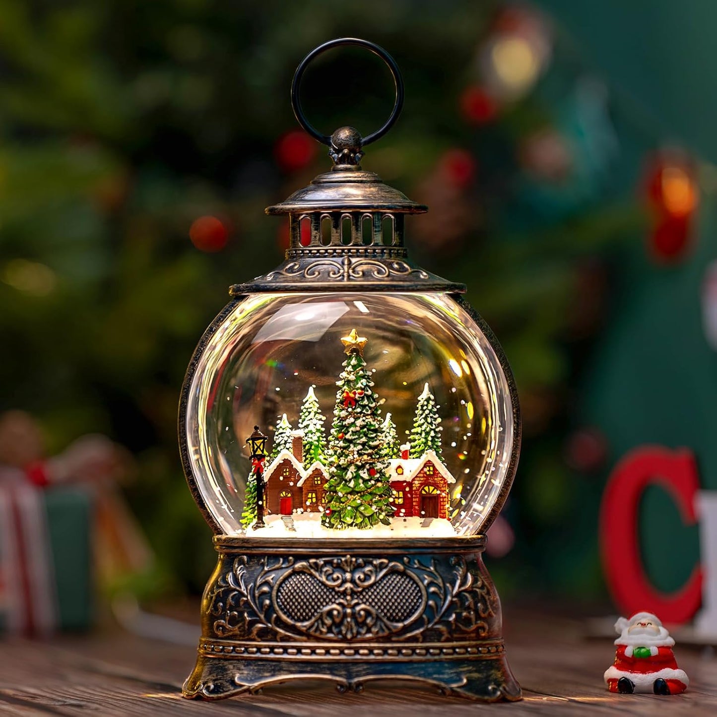 Regine Switzerland Christmas Snow Globe Lantern - Musical Lighted Decoration with Timer & USB/Battery Operated