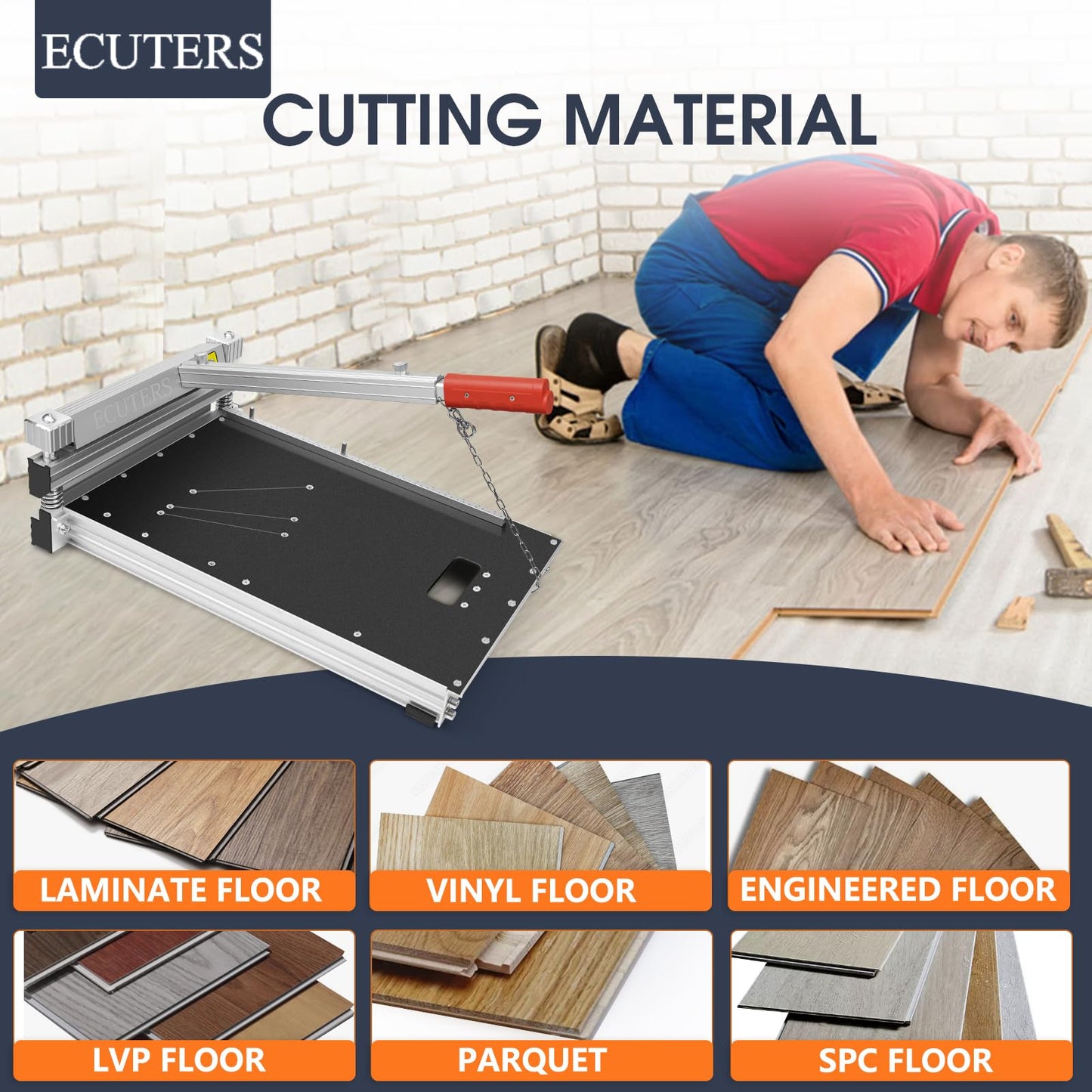 ECUTERS 13“ Laminate Floor Cutter with Wheels, Heavy Duty Vinyl Floor Plank Cutter, Adjustable Angle Length Cutting 17mm Thick LVP SPC WPC Engineered Wood