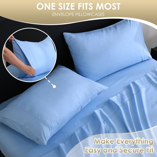 CozySmile Luxury Silky Soft Bed Sheet Set - 6 Piece Full Size | 16 Inch Deep Pocket, Wrinkle-Free & Cooling, Sky Blue