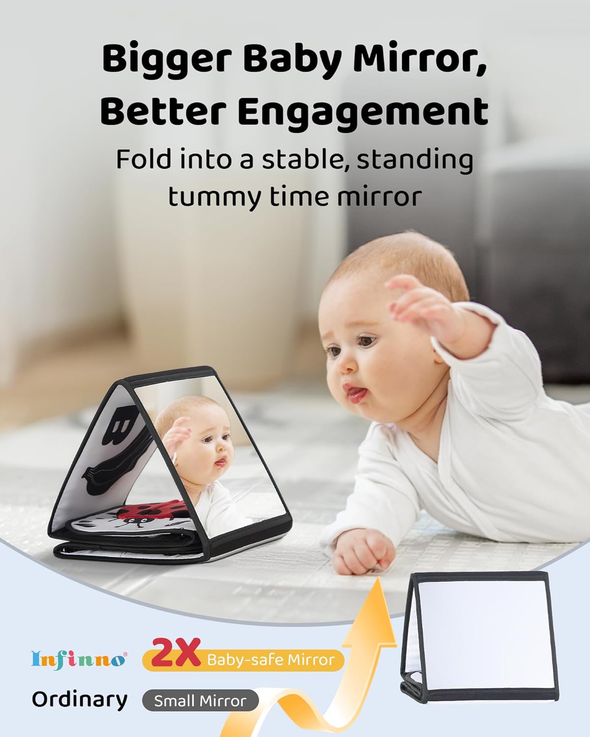 Skiennix Black and White Baby Books - Tummy Time Mirror & Soft Montessori Sensory Toy for Infants 0-6 Months