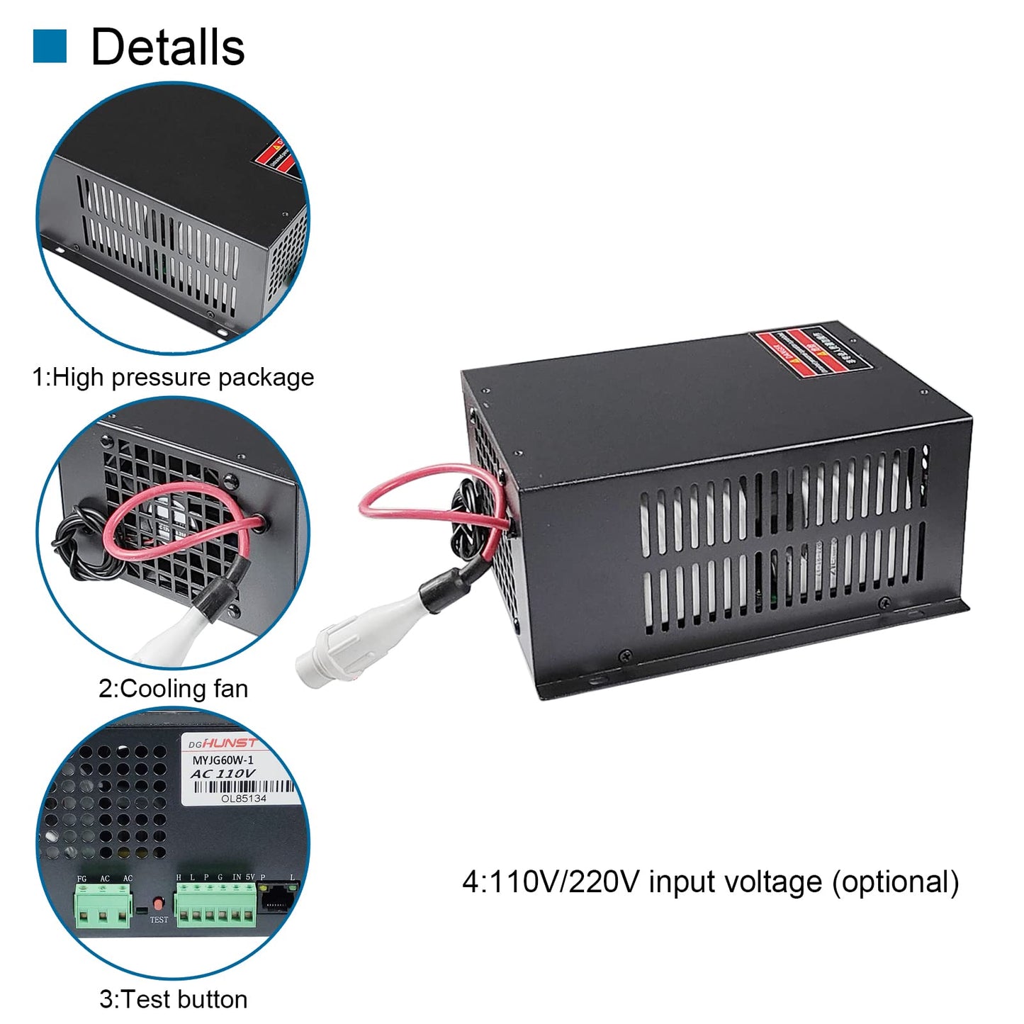 60W CO2 Laser Power Supply for 60w 70w Laser Tube Laser Engraver Cutter Power Supply MYJG-60