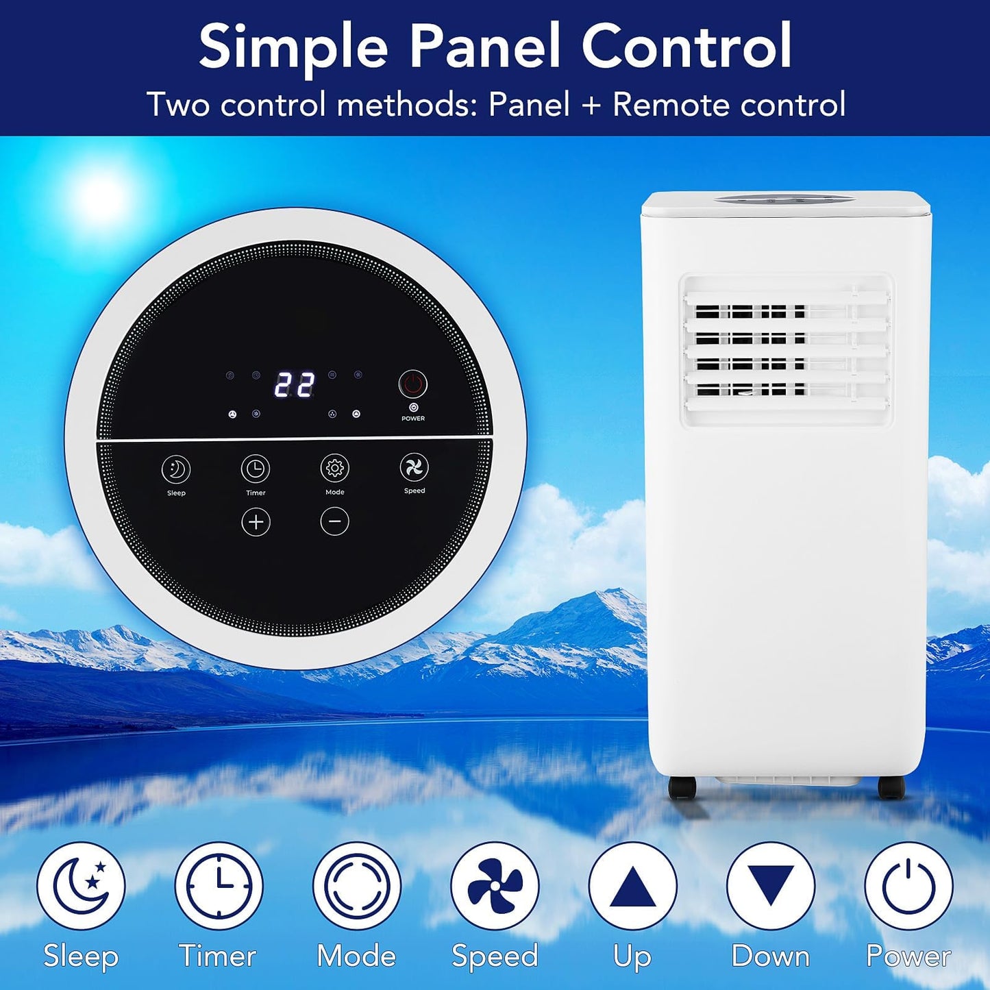 10,000 BTU Portable Air Conditioner – 3-in-1 AC with Dehumidifier & Fan, Quiet Operation, Energy Efficient, Remote Control, Sleep & Timer Modes, Cools up to 450 Sq.Ft, Home, Office, RV, White