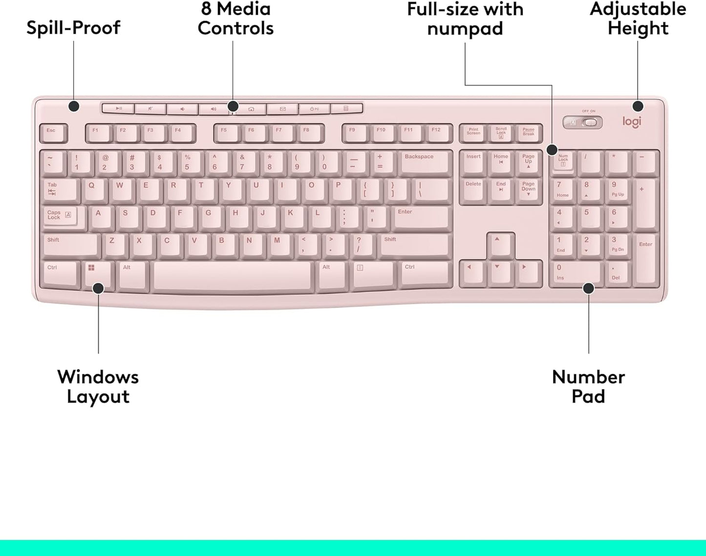 Logitech K270 2.4 8 2-Year Wireless Keyboard for Windows, GHz Wireless, Full-Size, Number Pad, Multimedia Keys, Battery