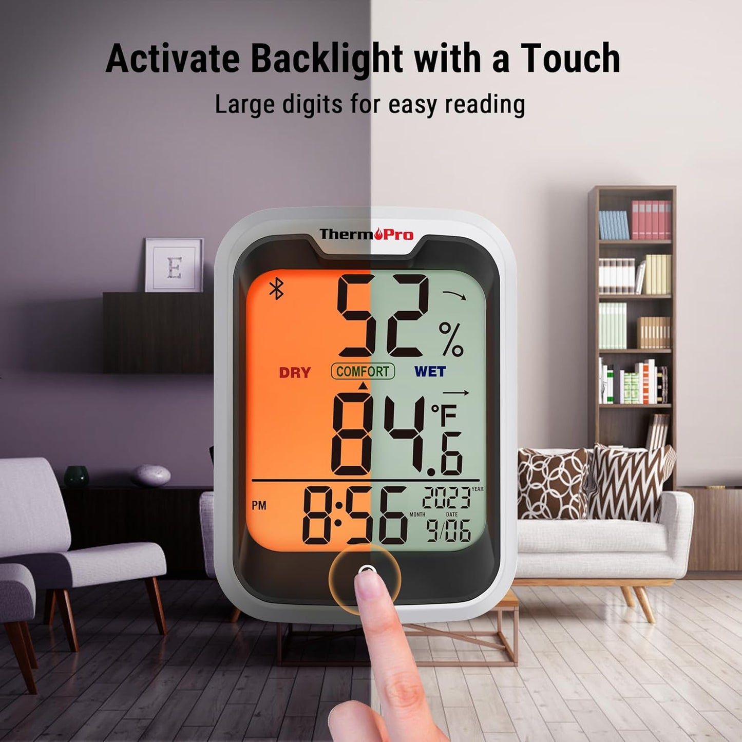 ThermoPro TP358 Bluetooth Thermometer - Smart Temperature & Humidity Sensor with Clock | 260Ft Range
