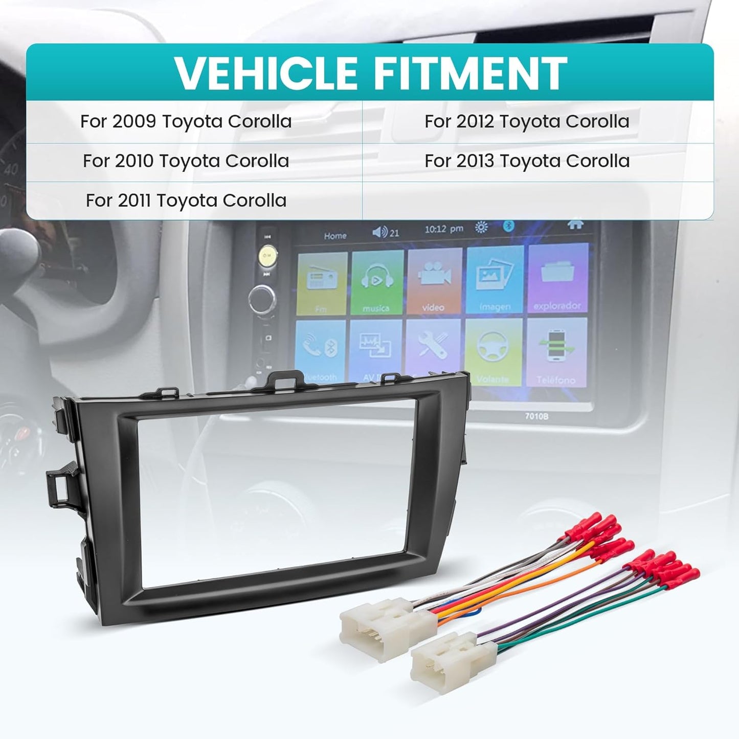 2009-2013 NuIth Double DIN Radio Installation Dash Kit W/Radio Wire Harness for Toyota Corolla, Aftermarket Radio Dash