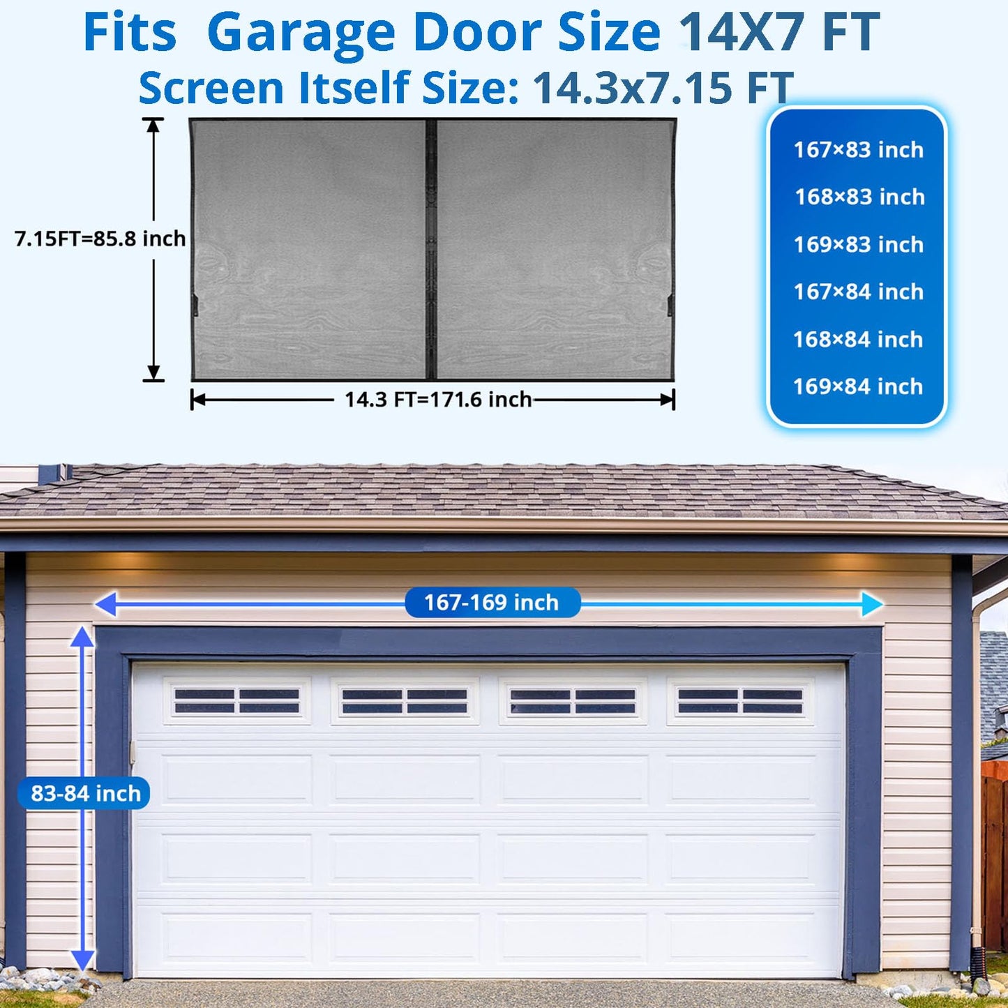 Garage Door Screen For 1 Car 14x7FT, Magnetic Screen Garage with Retractable Fiberglass Mesh and Heavy Duty Weighted Bottom, Easy Assembly & Pass, Hands Free Screen Door w/ 36 Magnets for Garage/Patio