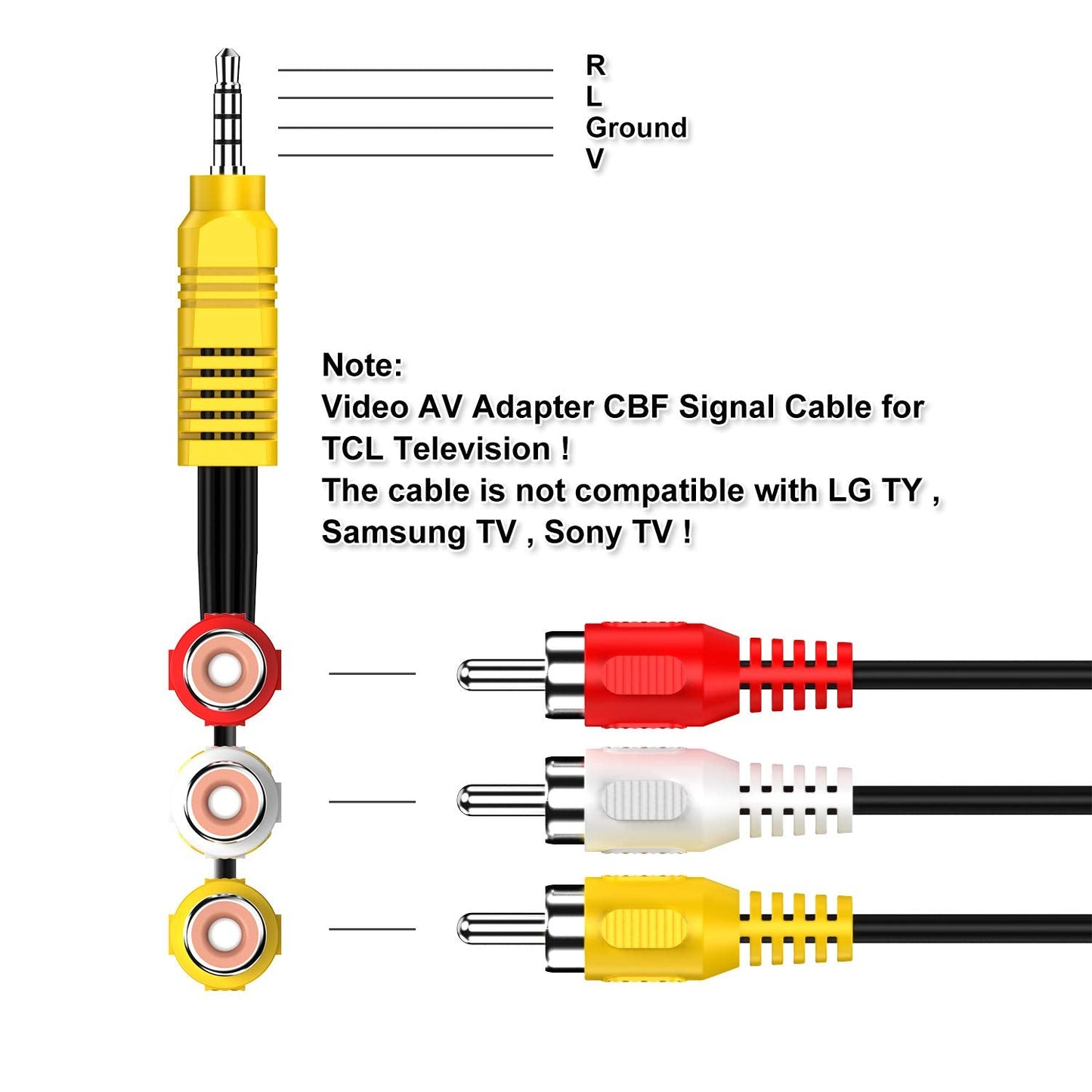 BERLAT 3 23CM/9in Video AV Component Adapter Cable Replacement for TCL TV, RCA to AV Input Adapter