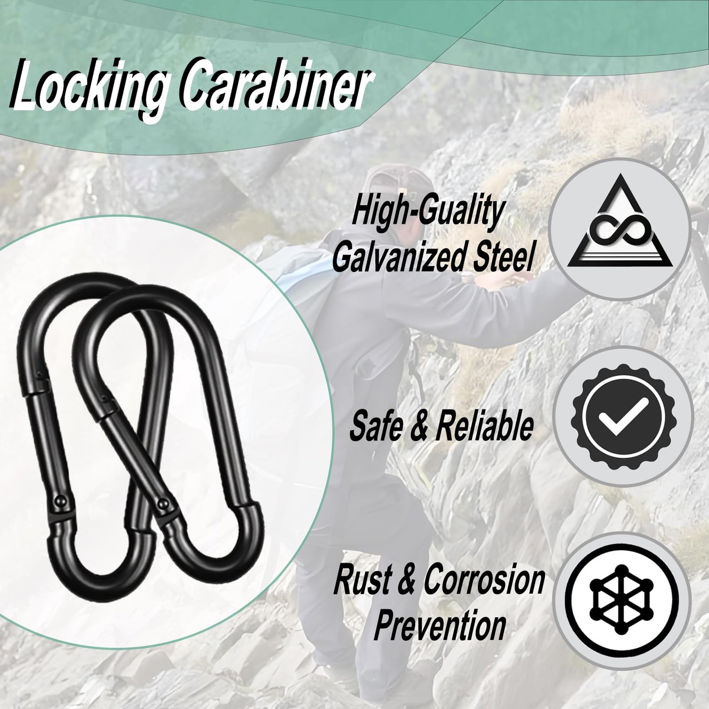 120PCS M4 Black Heavy Duty Carabiner Clips, 1.57IN Galvanized Steel Spring Snap Hook Carabiner, 110LBS Holding Capacity Spring Clips for Hammock Swing Outdoor Travel