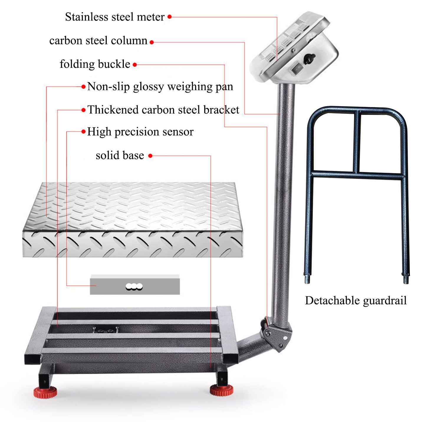 CXWAWSZ 660lb Industrial Platform Scale with Removable Guardrail, Foldable Digital Shipping Scale, Double-Sided HD Display, Accurate LB/KG Postal Scale for Luggage, Package, Warehouse