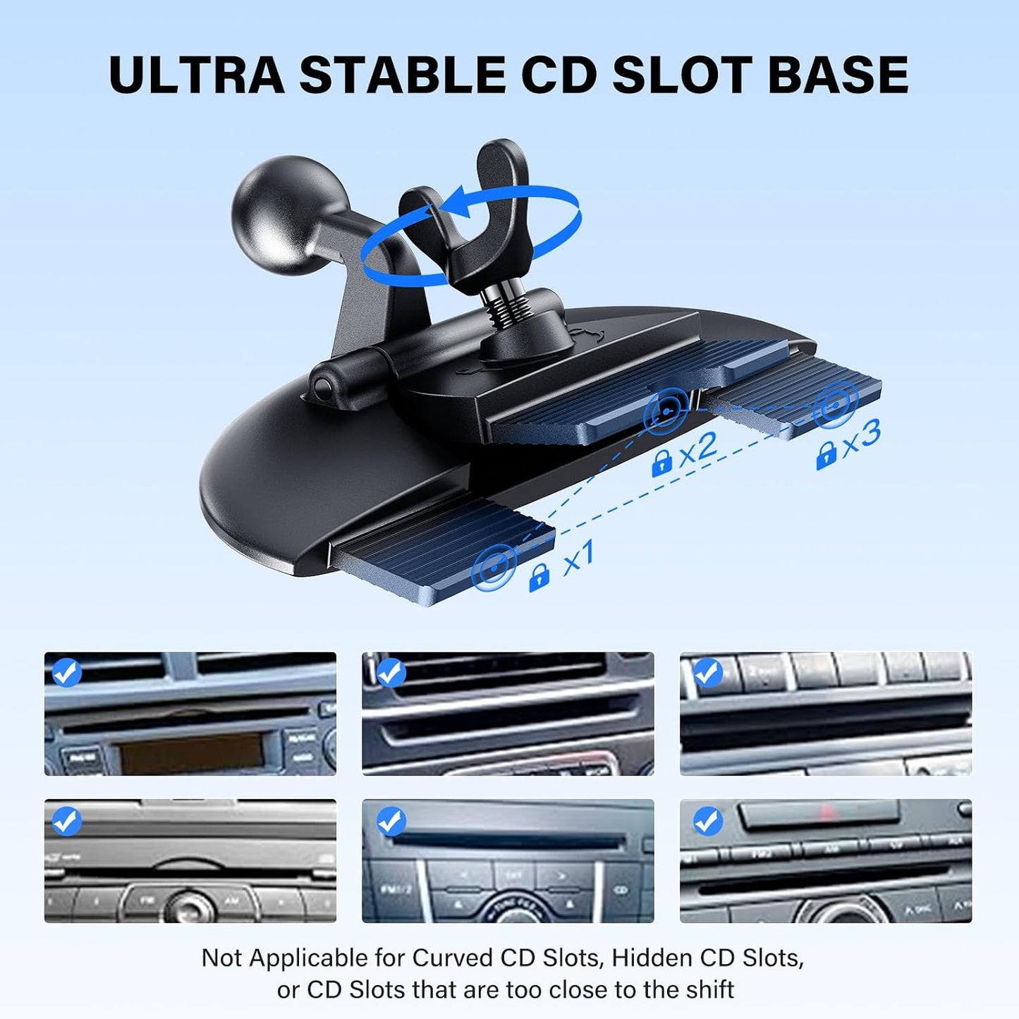 1Zero Easy One-Button Release CD Phone Holder for Car, Universal Air Vent & CD Slot Phone Mount, Thick Cases Friendly