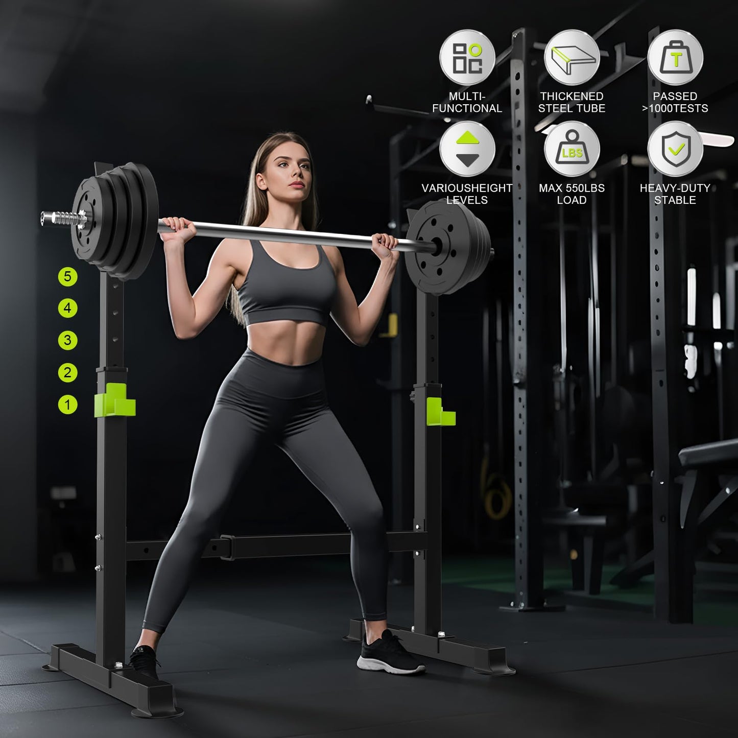 FitinOne Squat Rack, Height-Adjustable Dumbbell Rack for Home Gym, Multi-Function Barbell Rack, Portable Strength Training Dumbbell Rack, Home Gym Power Station for Home