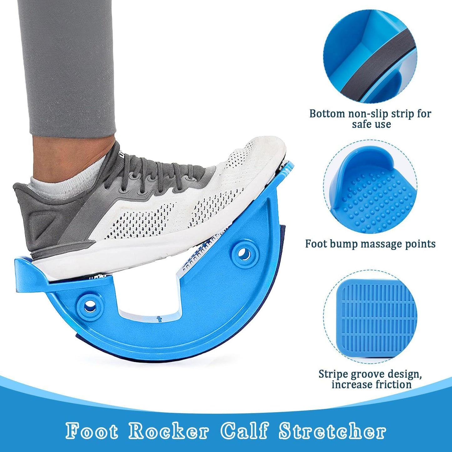 JIURUN Calf Stretcher and Foot Rocker for Plantar Fasciitis - Leg Stretching Strap, Hamstring and Calf Stretcher, Suitable for Stretching Legs and Thighs (Blue)