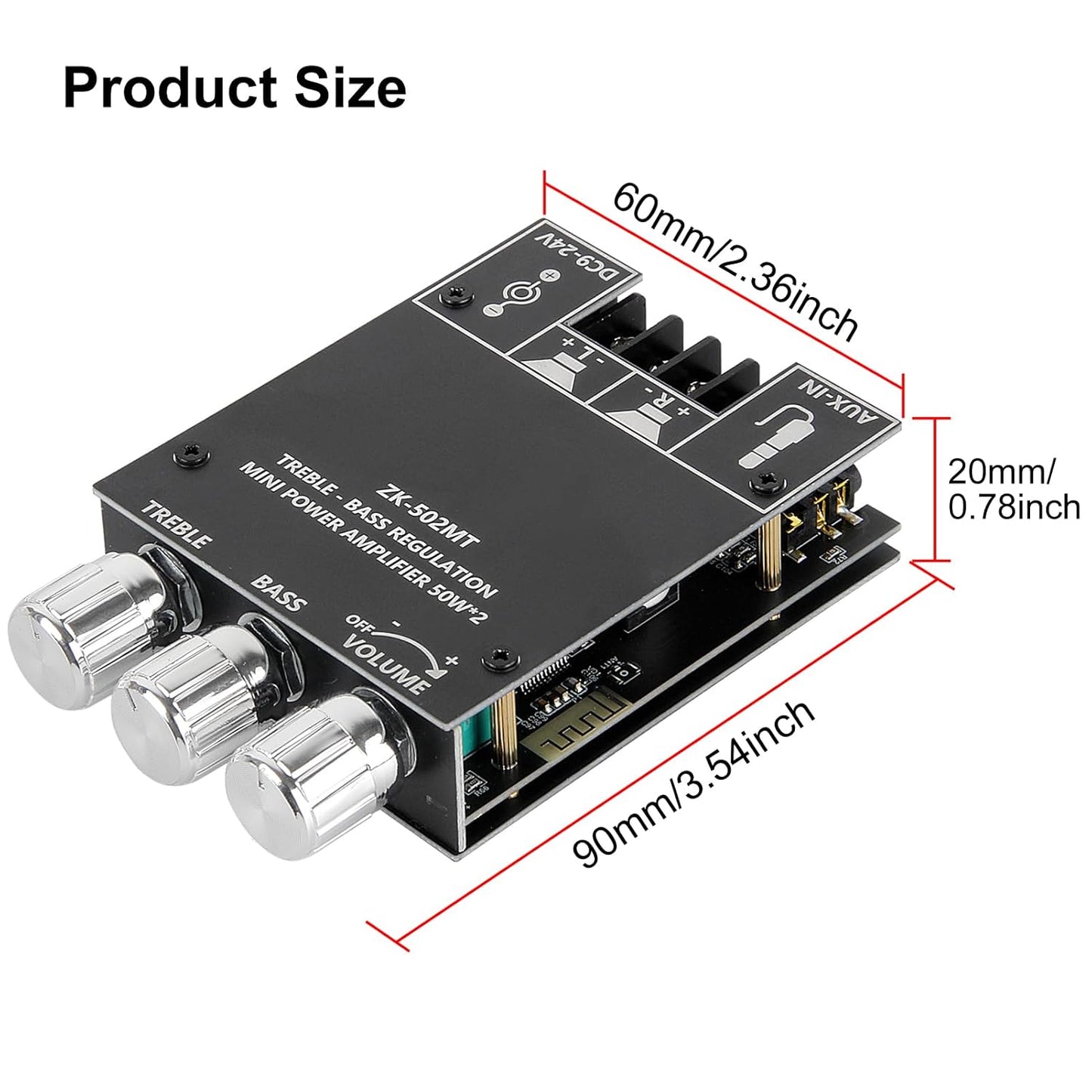 AITRIP 2PCS ZK-502MT 5.0 2.0 2X50W Bluetooth Amplifier Board,Bluetooth Subwoofer Channel High Power Audio Digital HiFi