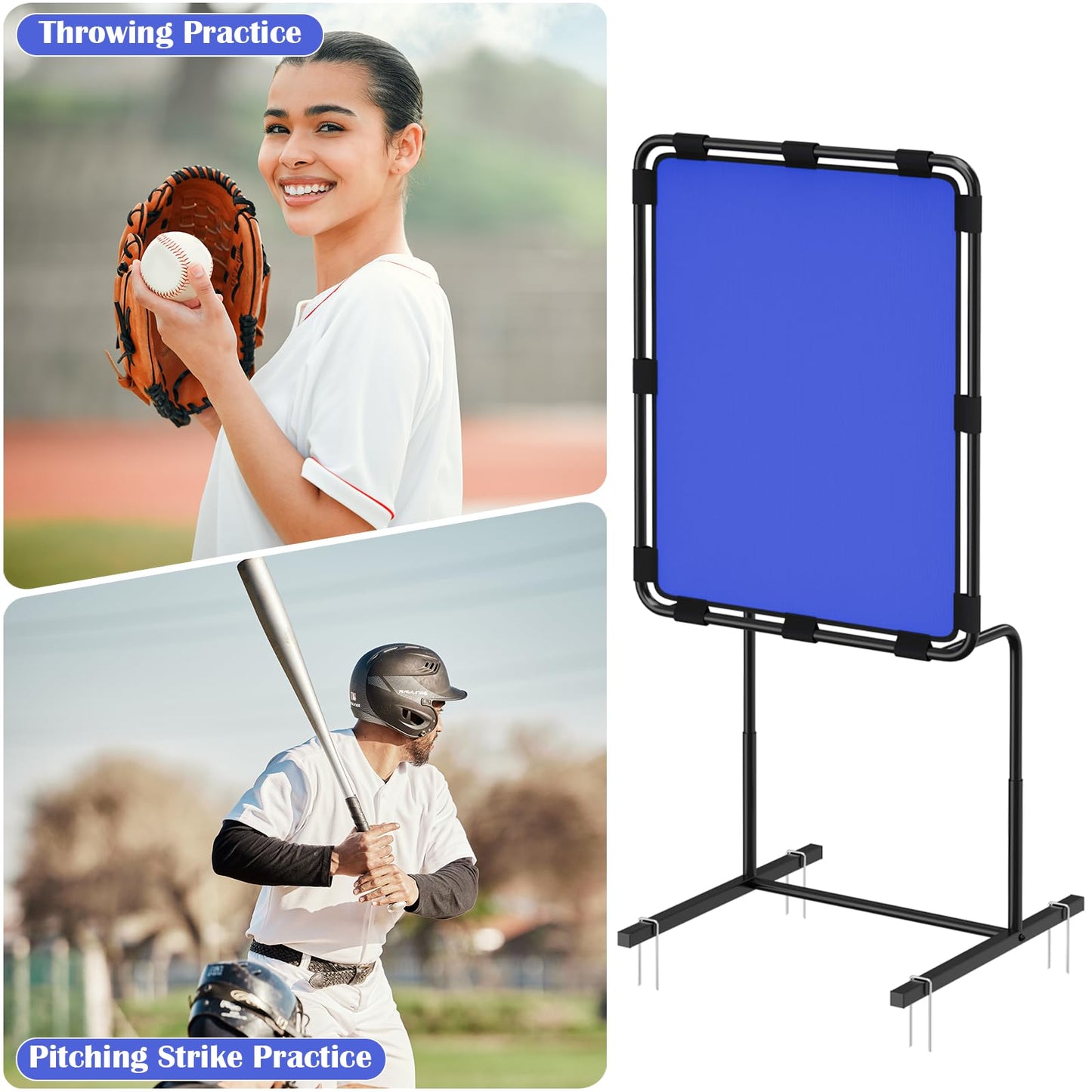 Baseball Strike Zone Target for Plastic Balls Adjustable Height Pitching Target Strike Zone, Blue