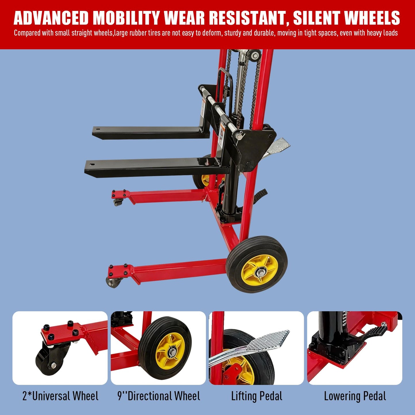 Hydraulic Material Lift Winch Stacker,440 Lbs Pallet Truck Dolly with Swivel Casters,Lift Table, Compact & Portable Hydraulic Winch for Construction,Warehousing,and DIY Projects